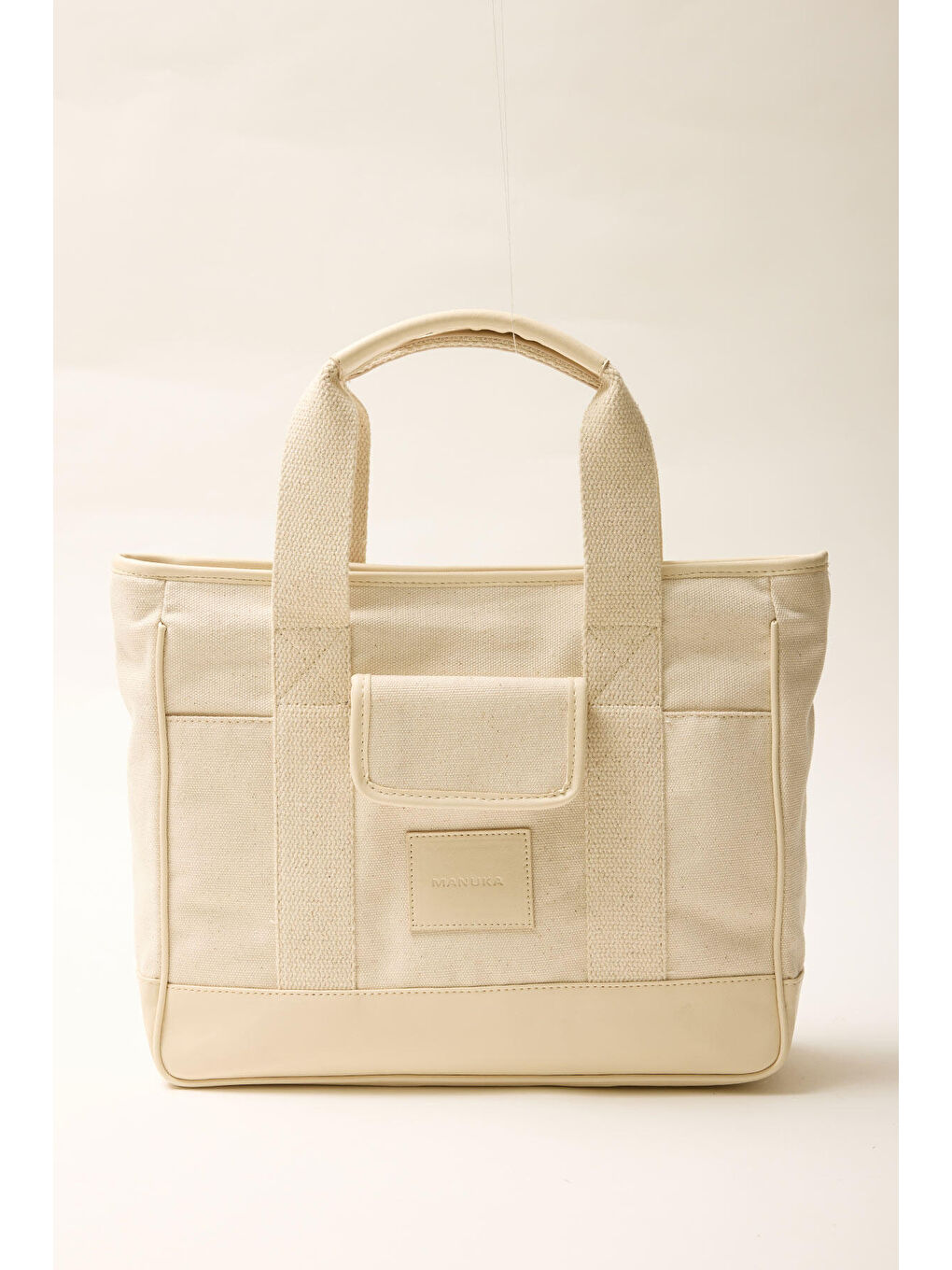 Bej Çok Cepli Midi Kanvas Çanta Natural-2