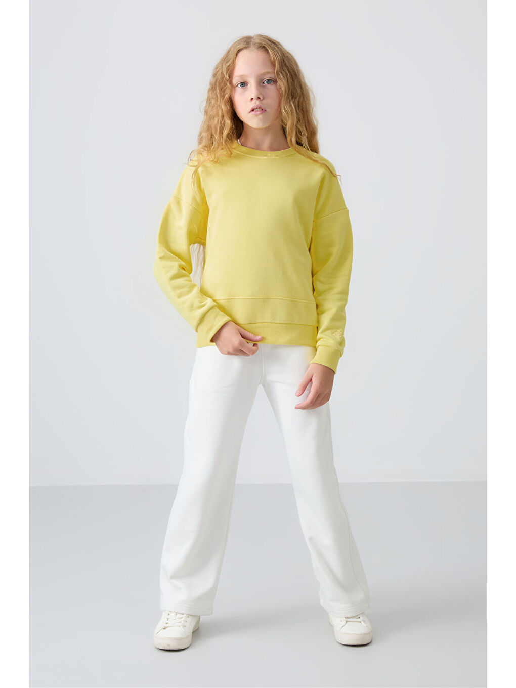 Oversize 3lü Paket Sarı-Ekru-Su Yeşili Kız Çocuk Sweatshirt - 75150-4