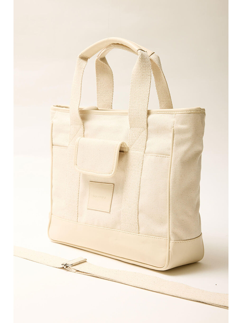 Bej Çok Cepli Midi Kanvas Çanta Natural-3