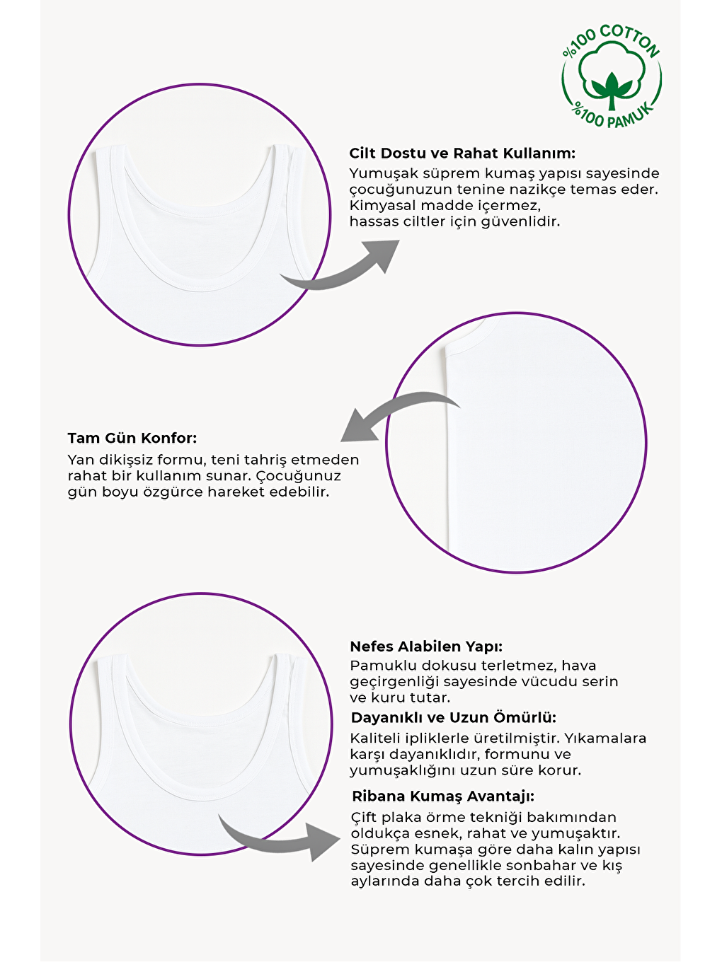 Erkek Çocuk %100 Pamuklu Ribana Kalın Askılı Atlet | Beyaz K0801-1