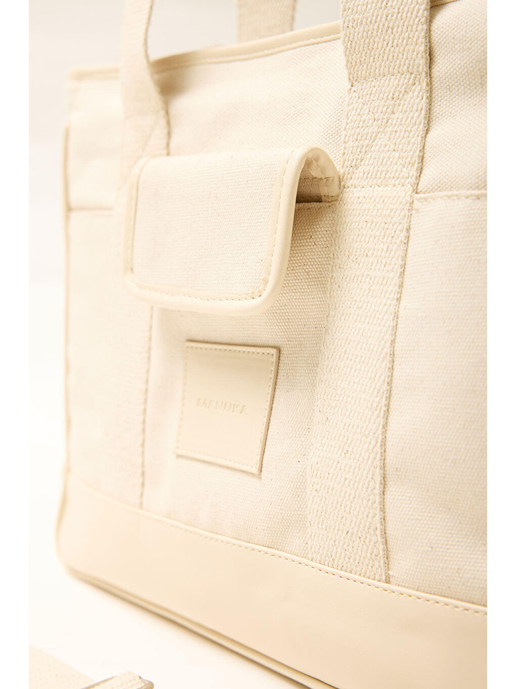 Bej Çok Cepli Midi Kanvas Çanta Natural-4