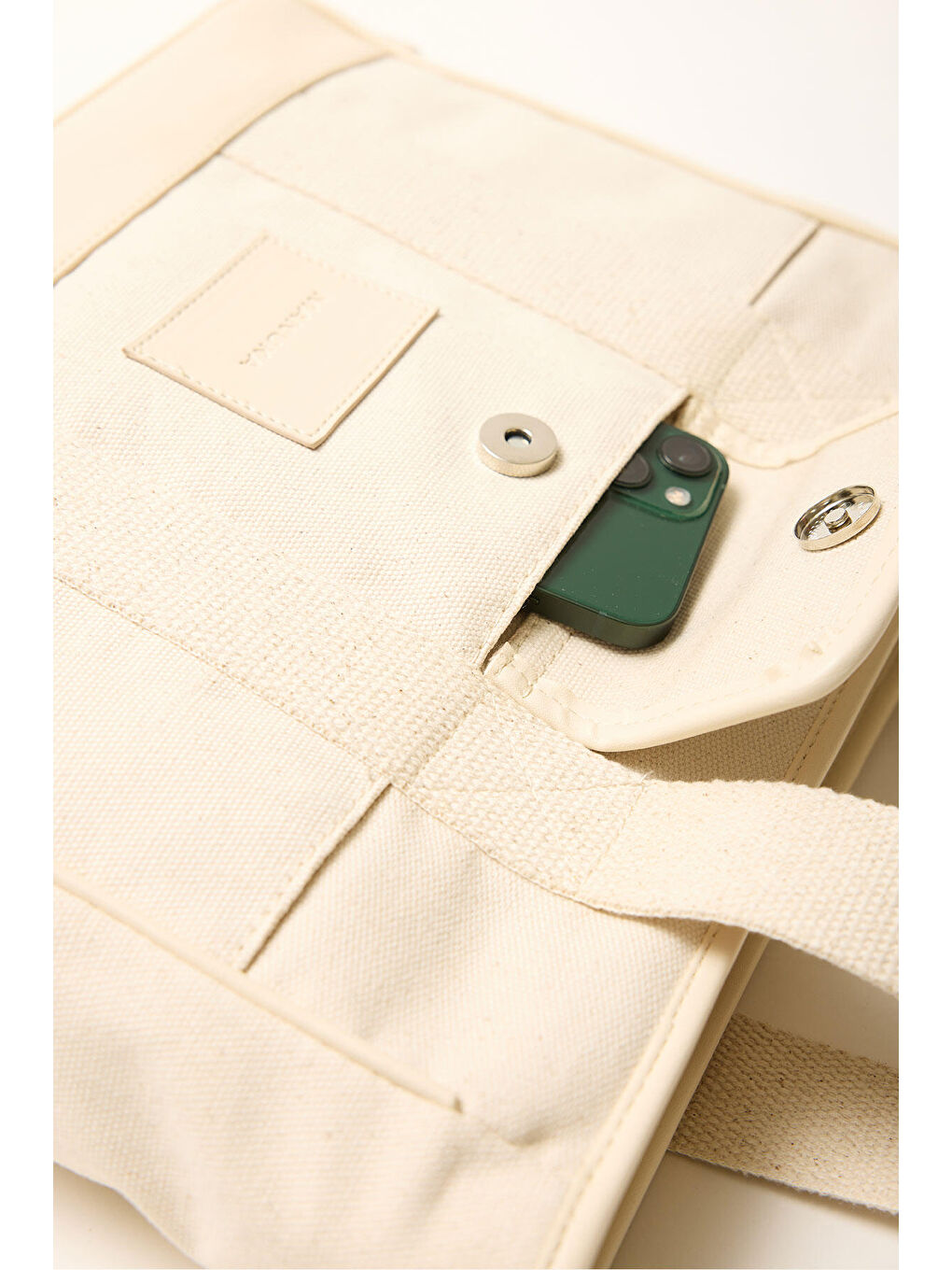 Bej Çok Cepli Midi Kanvas Çanta Natural-6