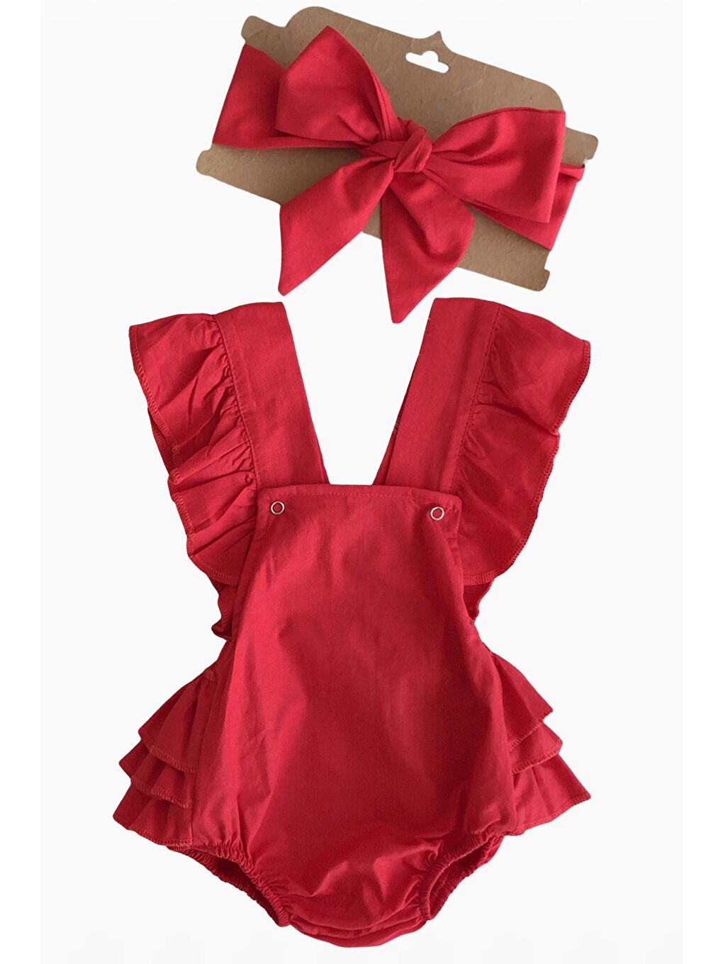 Kız Bebek Kırmızı Pamuklu Salopet Bandana Yılbaşı Takım-1