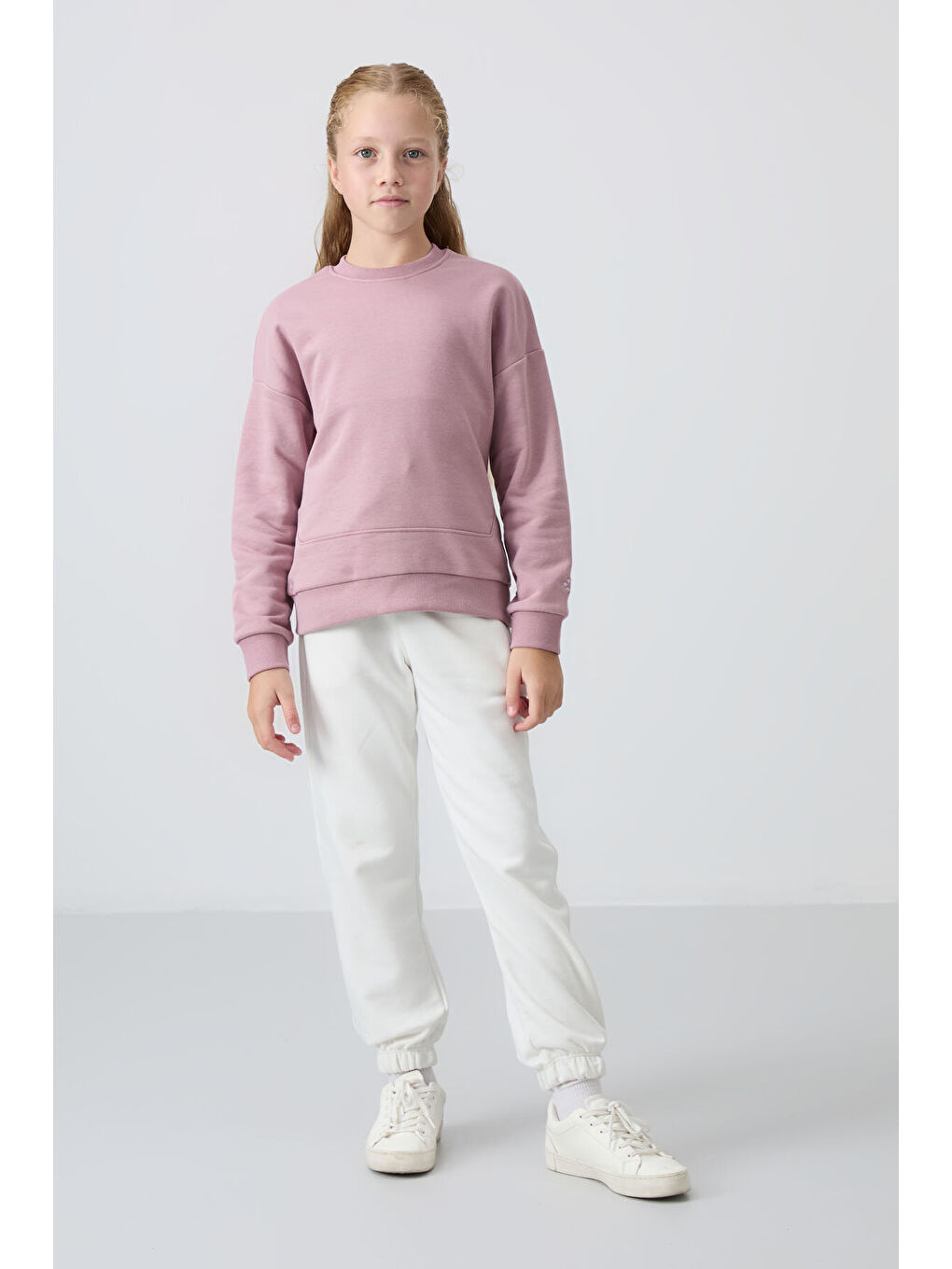 Oversize 3lü Paket Siyah-Gül Kurusu-Açık Mavi Kız Çocuk Sweatshirt - 75150-3