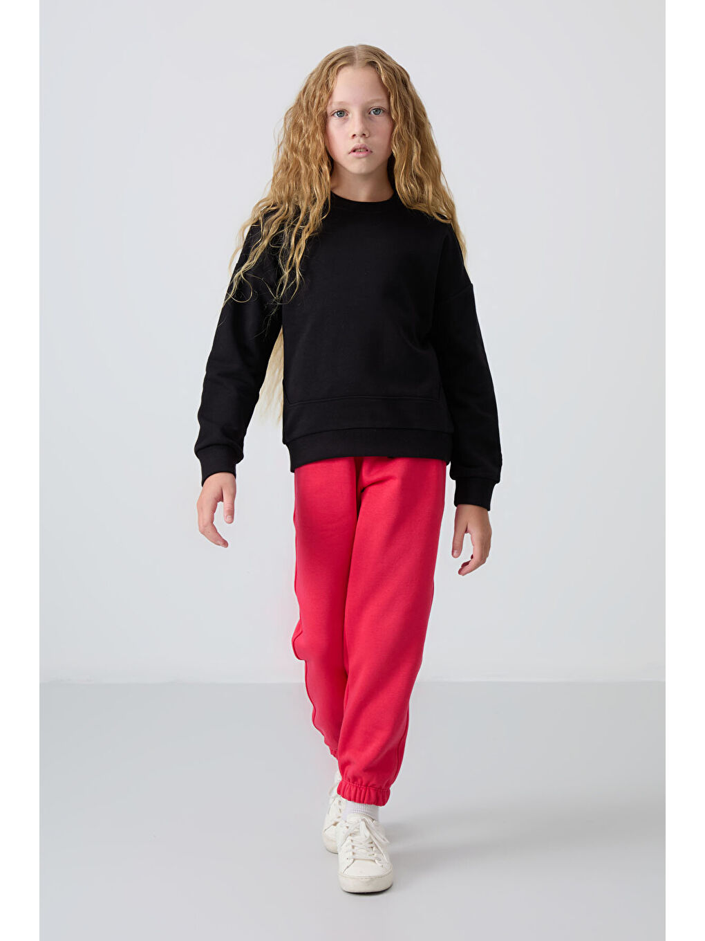 Oversize 3lü Paket Siyah-Gül Kurusu-Açık Mavi Kız Çocuk Sweatshirt - 75150-4