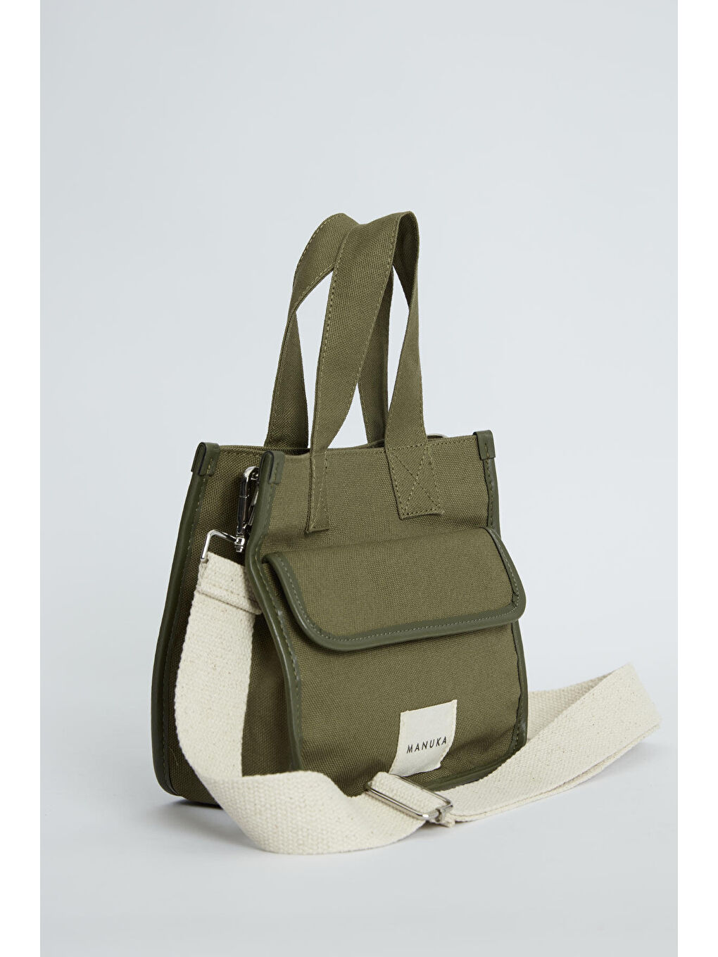 Cep Detaylı Kanvas Mini Çanta Haki-2