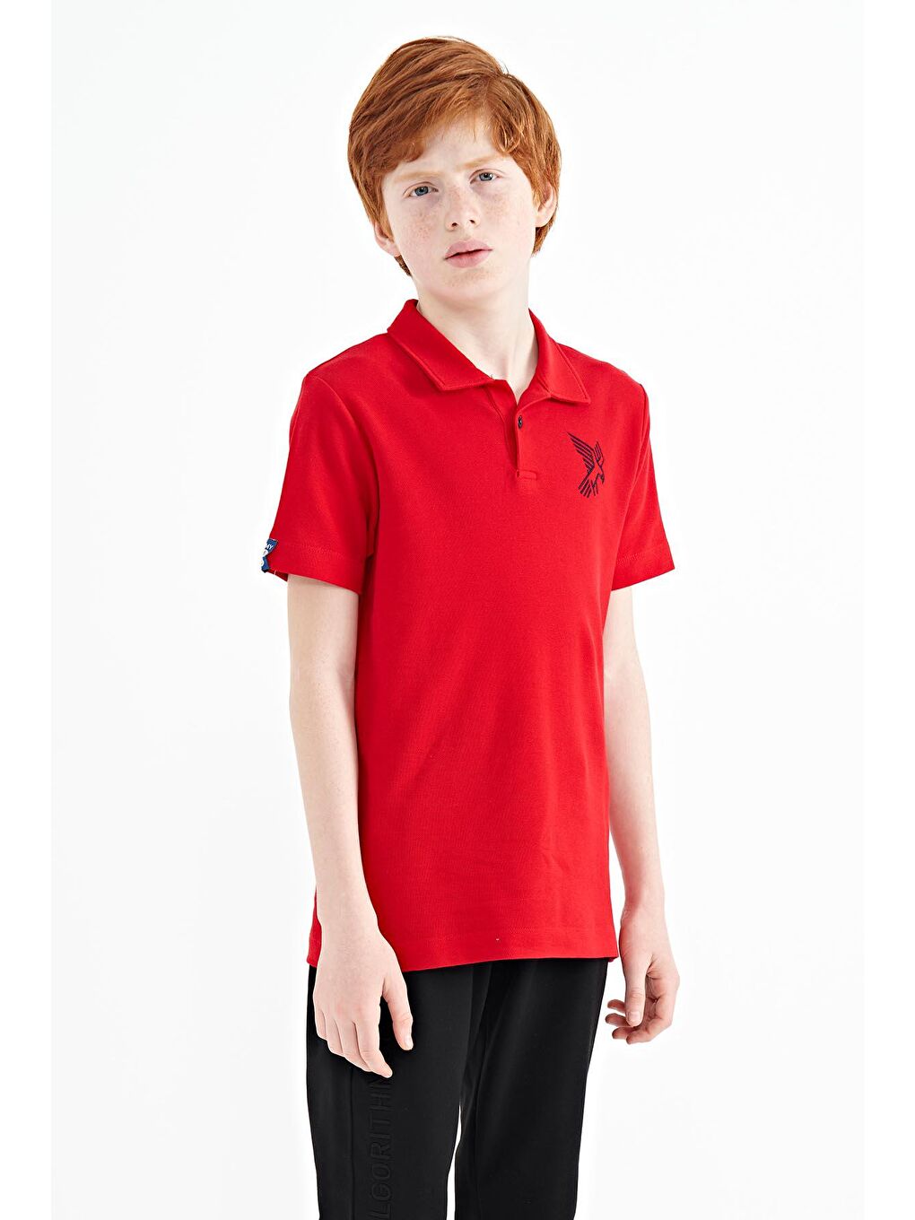 TOMMYLIFE Kırmızı Minimal Nakış Detaylı Standart Kalıp Polo Yaka Erkek Çocuk T-Shirt - 11084 - 4