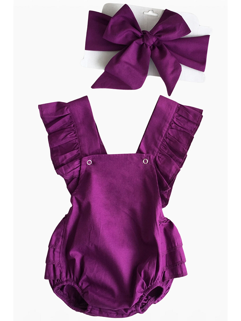 Kız Bebek Mor Pamuklu Salopet Bandana Takım-1