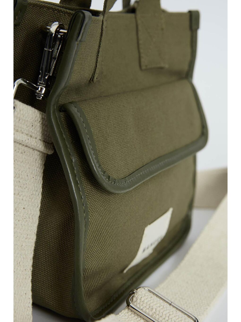 Cep Detaylı Kanvas Mini Çanta Haki-3