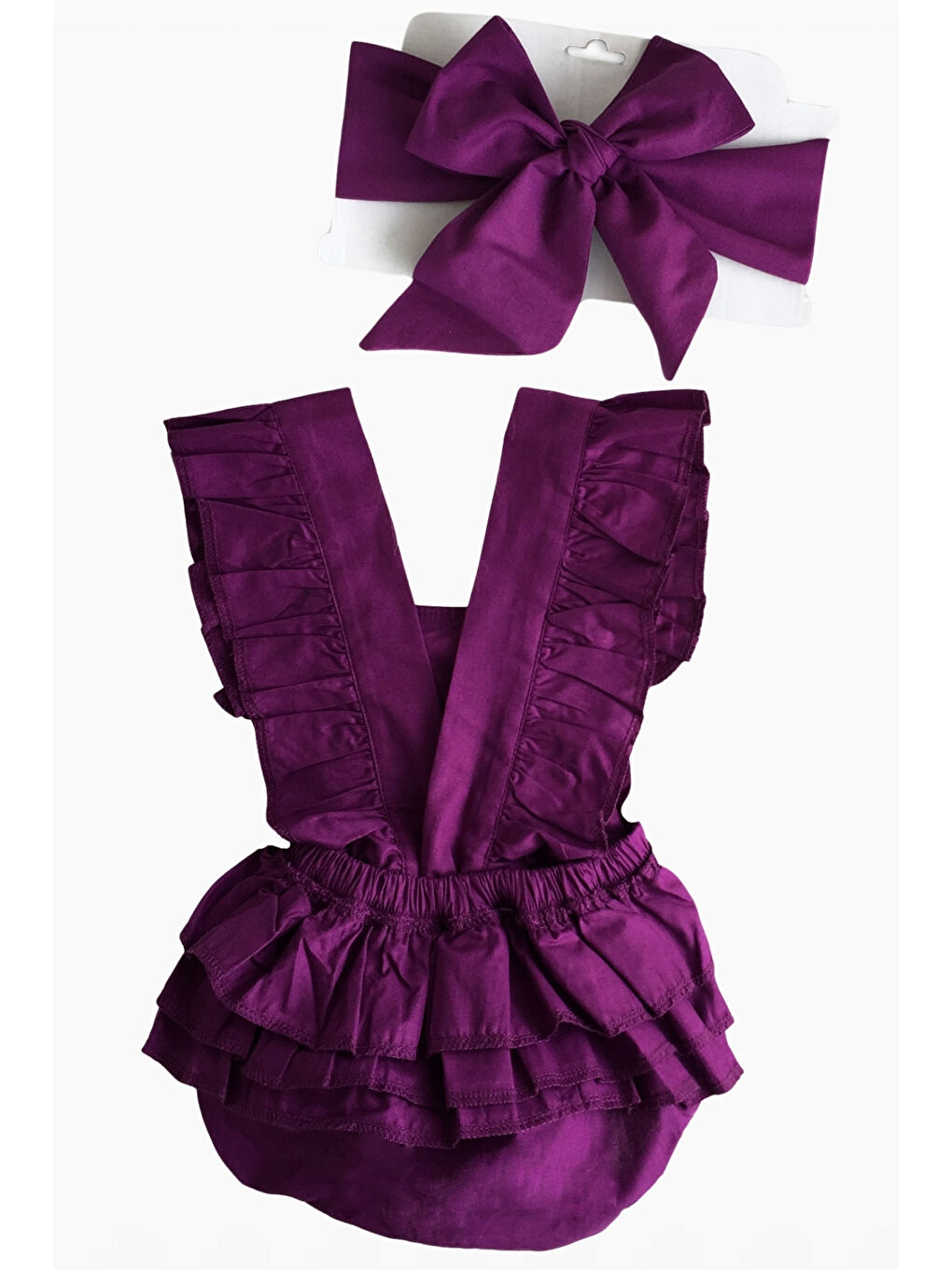 Kız Bebek Mor Pamuklu Salopet Bandana Takım-2
