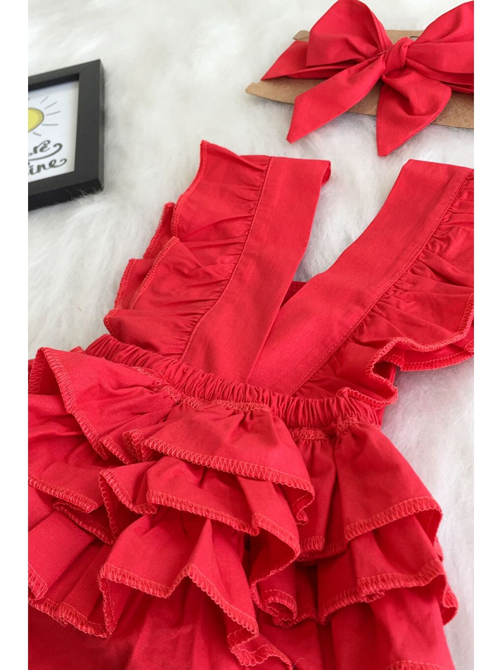 Kız Bebek Kırmızı Pamuklu Salopet Bandana Yılbaşı Takım-6