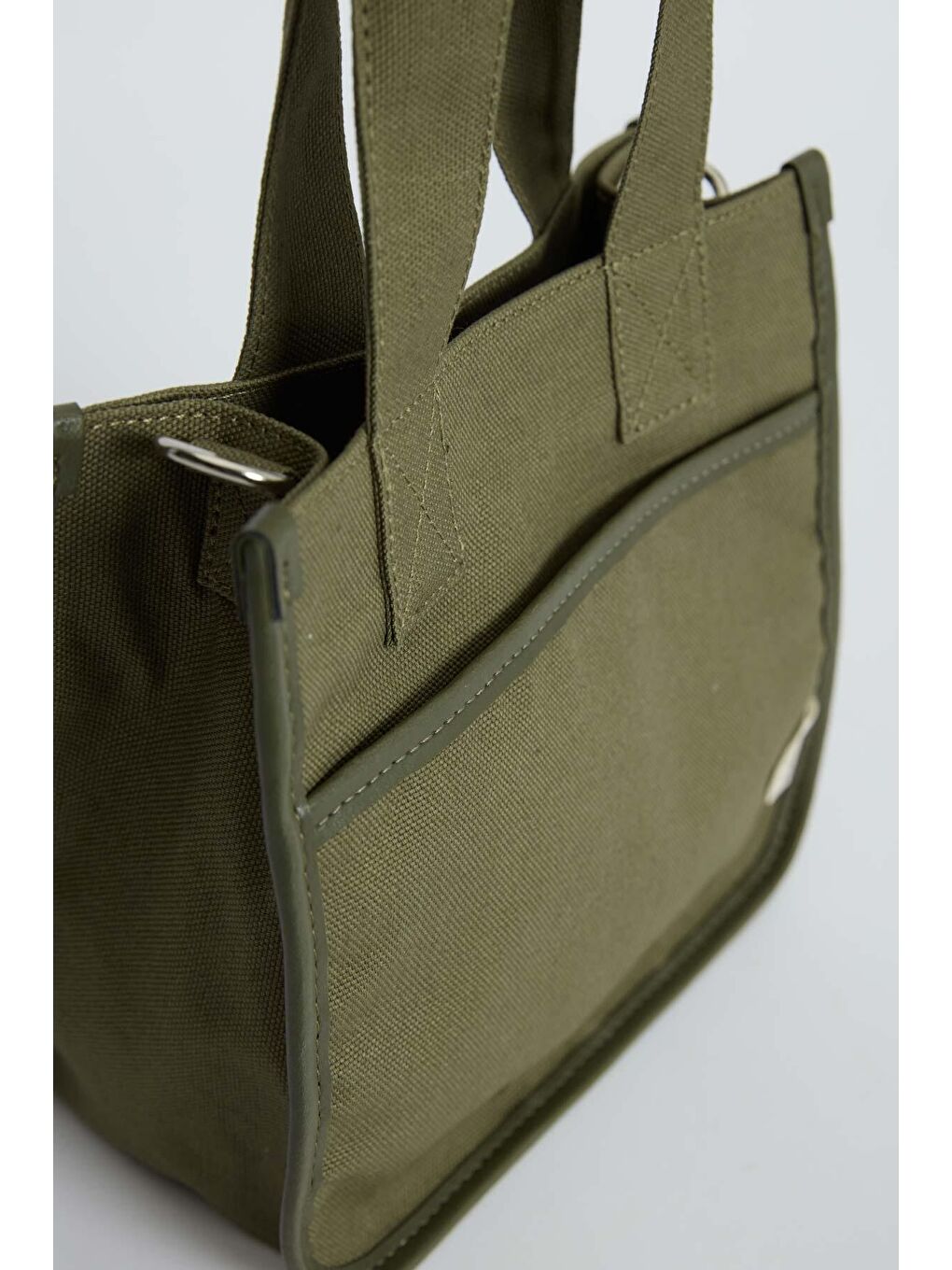 Cep Detaylı Kanvas Mini Çanta Haki-4