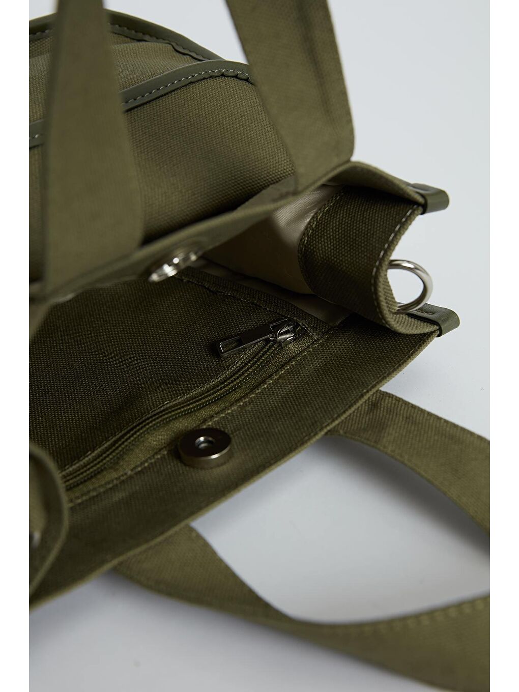 Cep Detaylı Kanvas Mini Çanta Haki-5