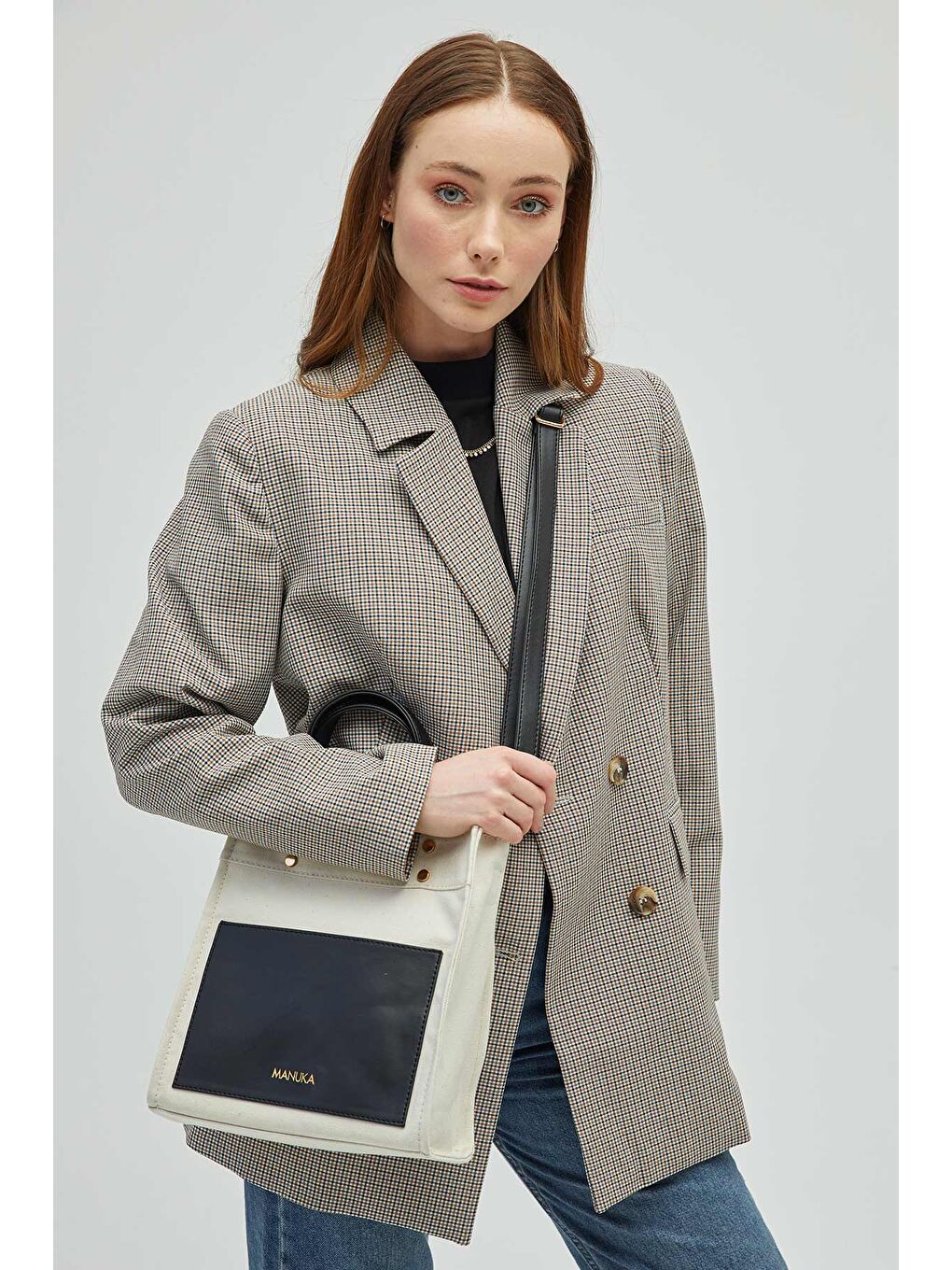 Deri Cepli Kanvas Çanta Siyah