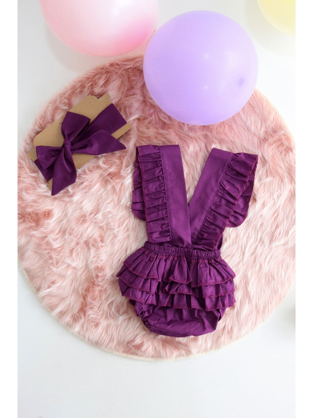 Kız Bebek Mor Pamuklu Salopet Bandana Takım-5