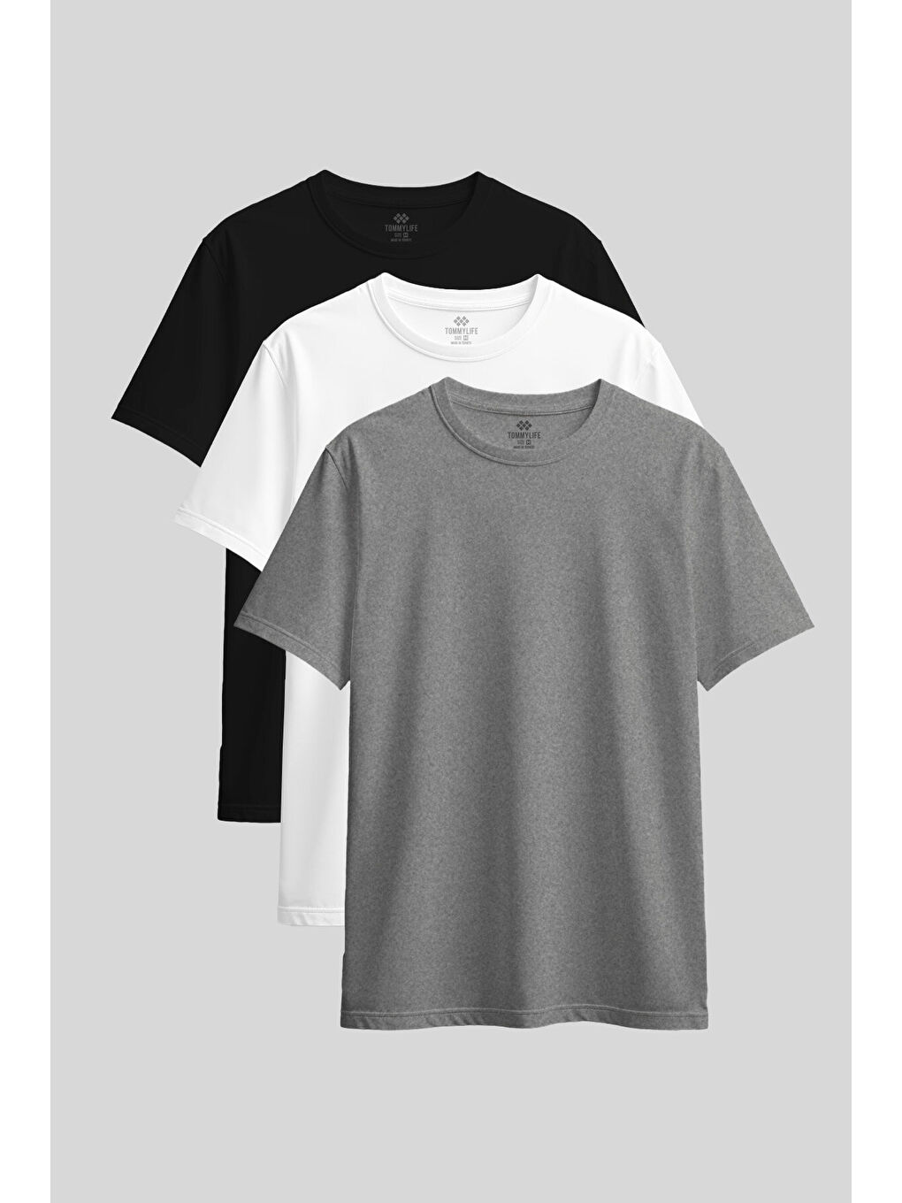 Standart Fit Basic O Yaka 3lü Paket Siyah-Beyaz-Gri Melanj Kadın T-Shirt - 97311
