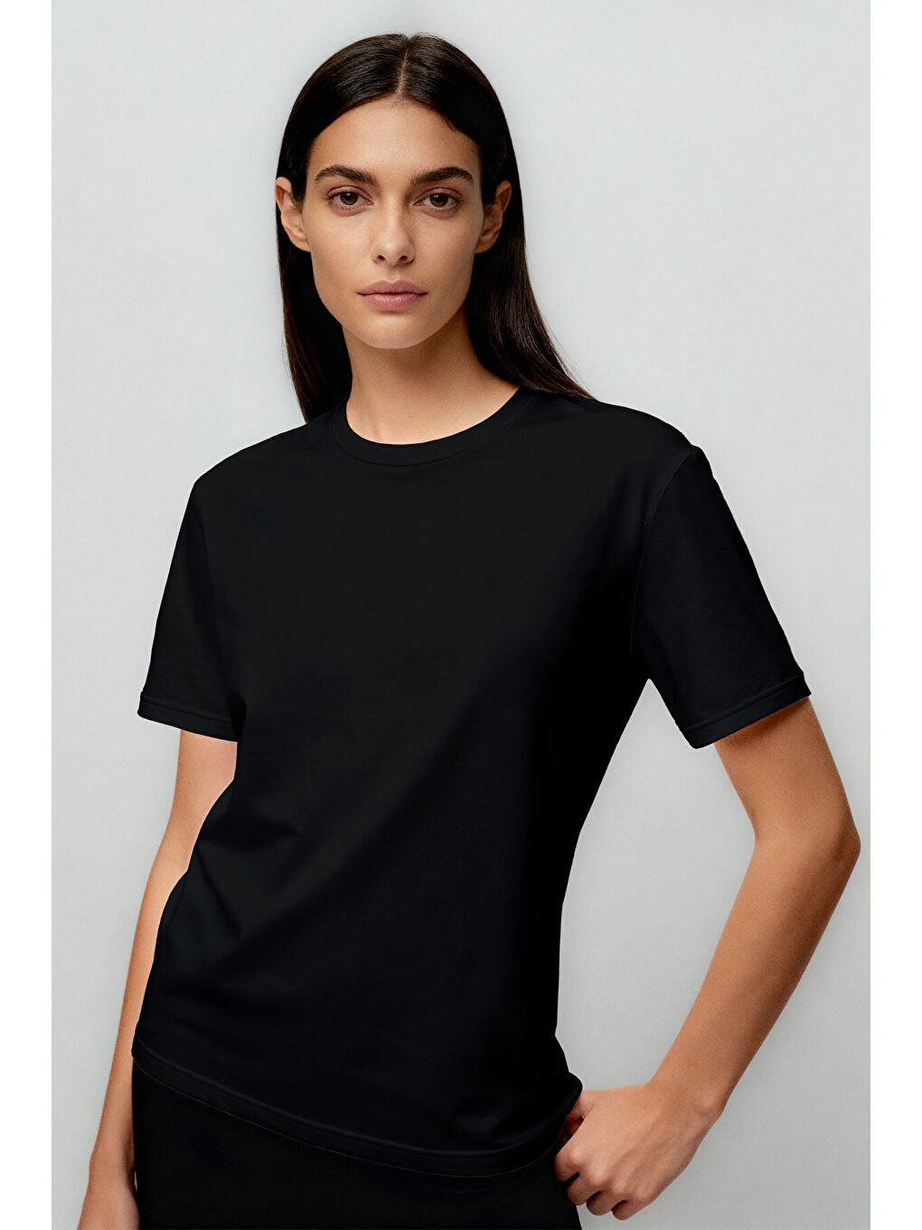 Standart Fit Basic O Yaka 3lü Paket Siyah-Beyaz-Gri Melanj Kadın T-Shirt - 97311-1