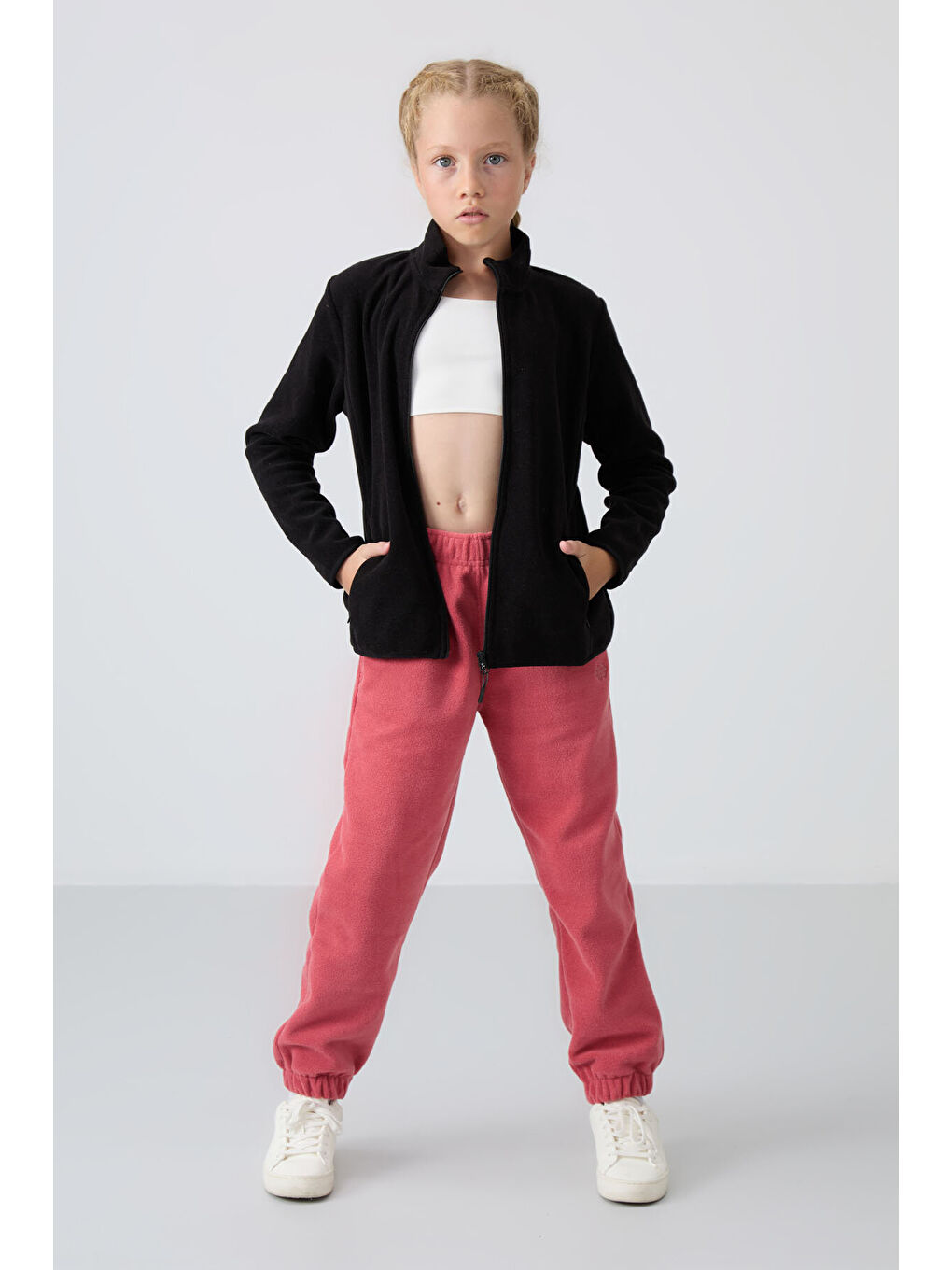 Standart Fit 2li Paket Siyah-Bej Kız Çocuk Polar Sweatshirt - 75154-1