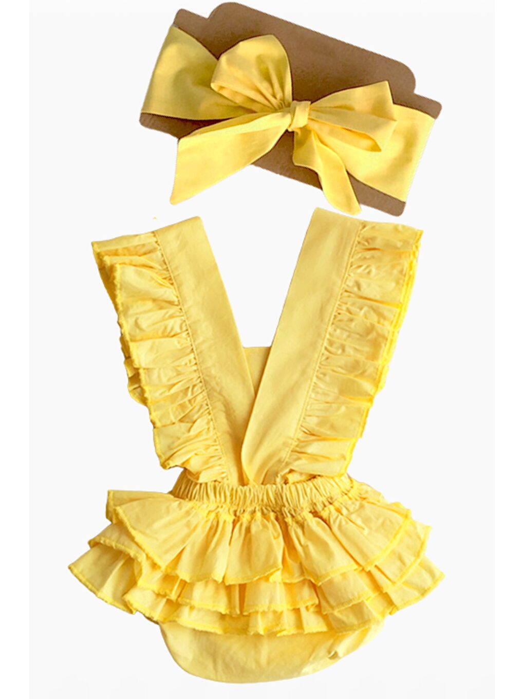 Kız Bebek Sarı Pamuklu Salopet Bandana Takım-2