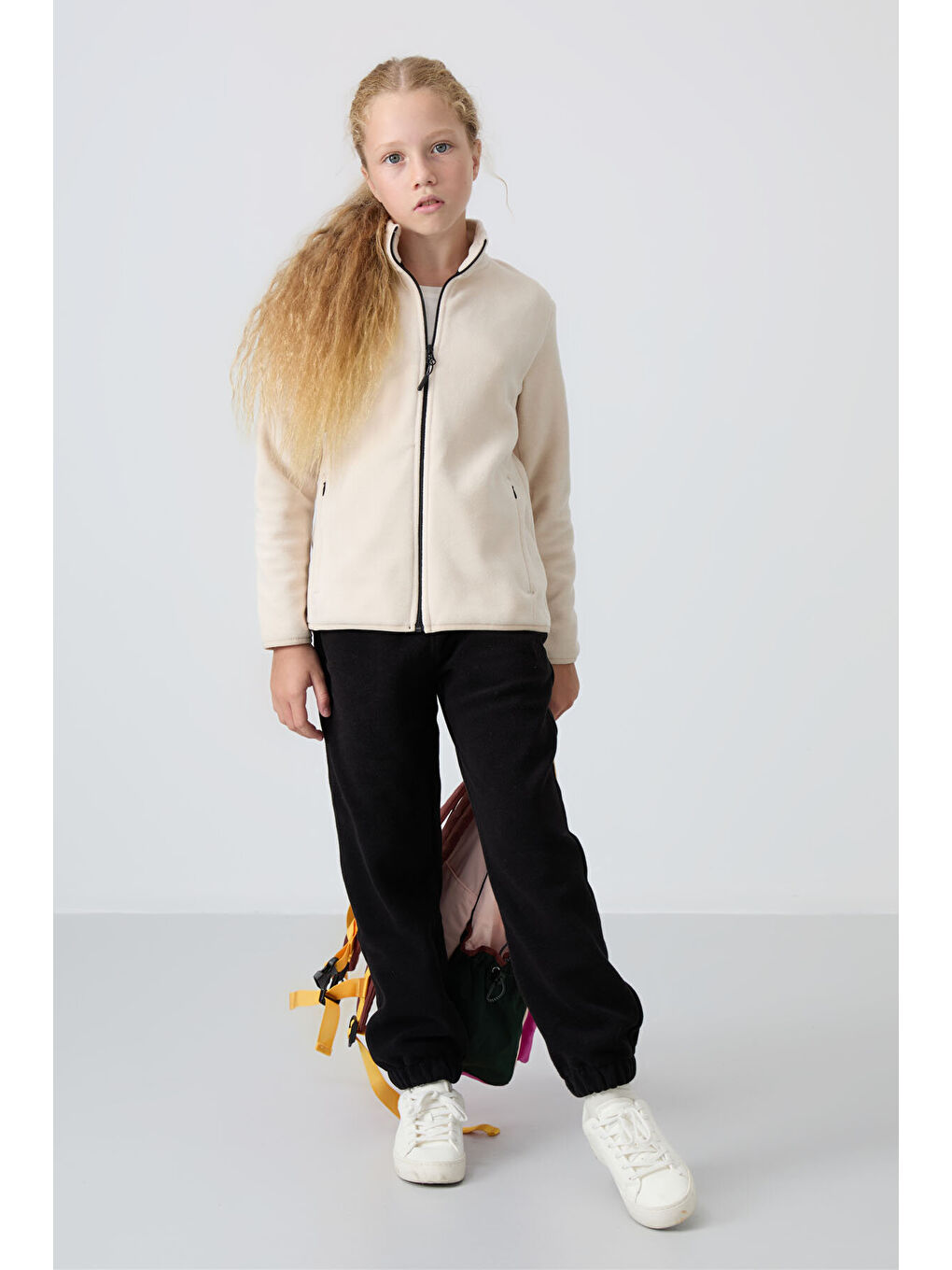 Standart Fit 2li Paket Siyah-Bej Kız Çocuk Polar Sweatshirt - 75154-4