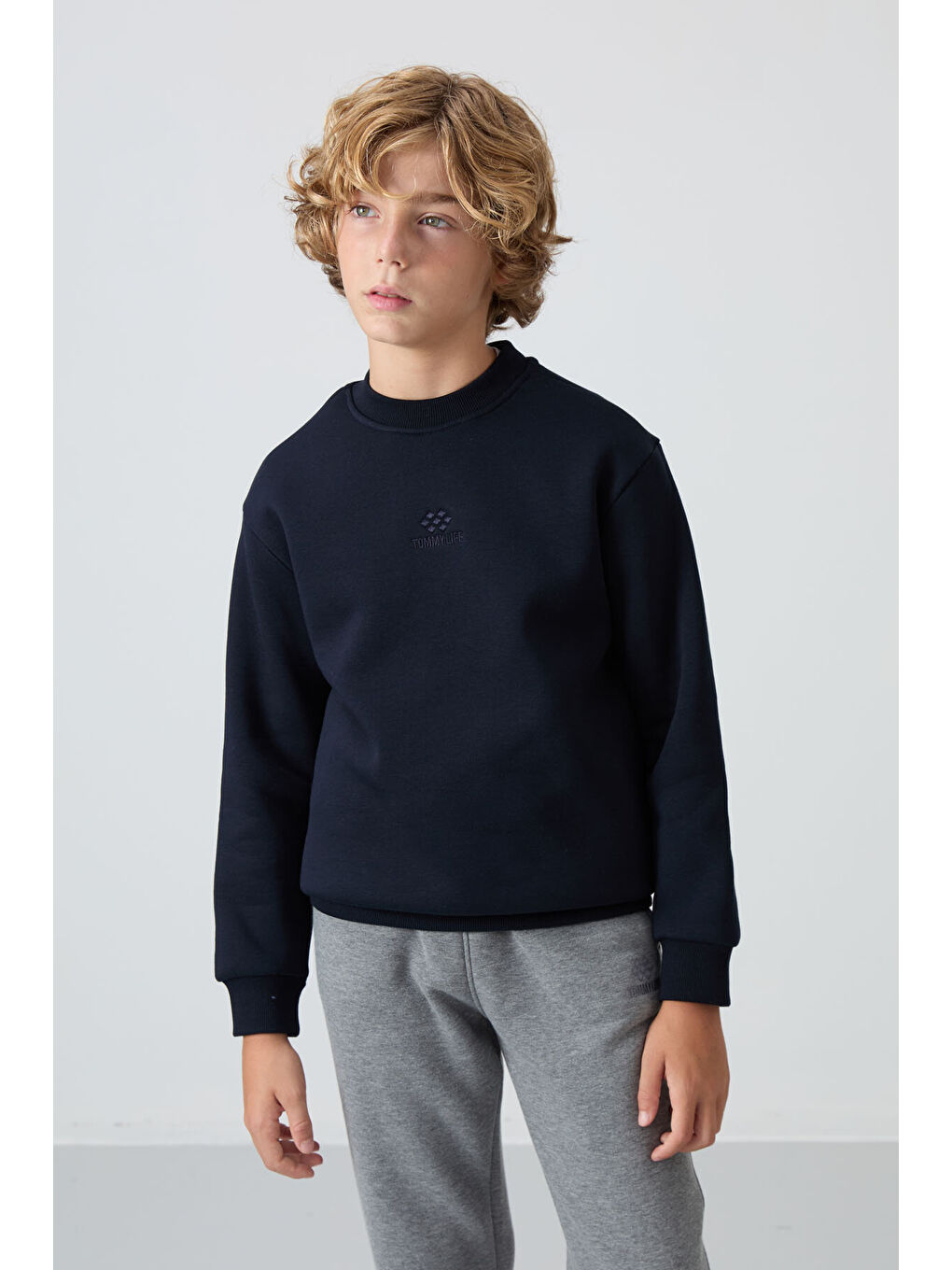 Standart Fit 2li Paket Lacivert-Saks Erkek Çocuk Sweatshirt - 11232-2