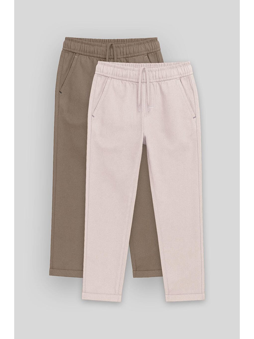Kahverengi Standart Fit 2li Paket Camel-Taş Erkek Çocuk Chino Pantolon - 11272