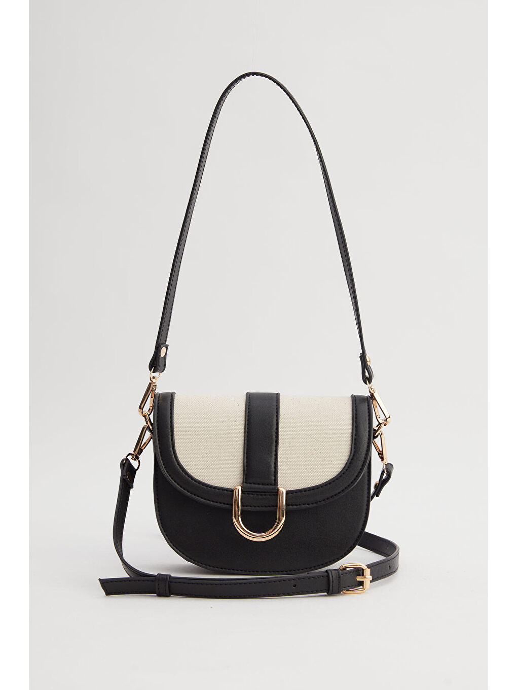 Kanvas Detaylı Tokalı Çanta Siyah-3