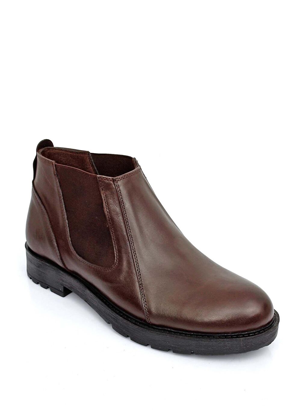 Kahverengi Hakiki Deri Yuvarlak Burun Kauçuk Taban Lastikli Günlük Erkek Bot 01206-3