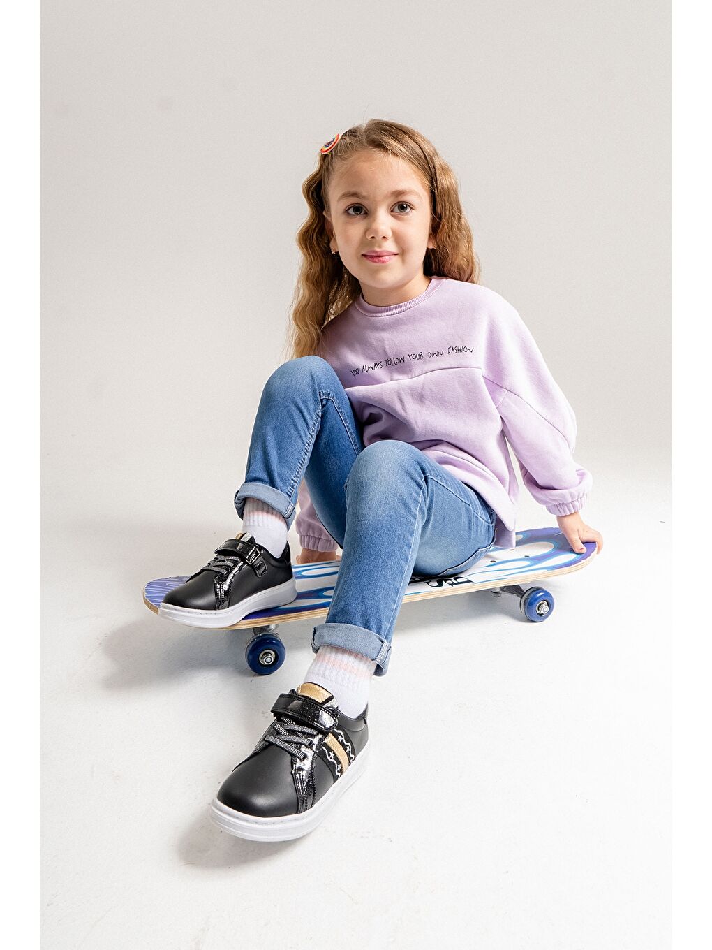 Kız Çocuk Siyah Hakiki Deri Anatomik Günlük Ayakkabı