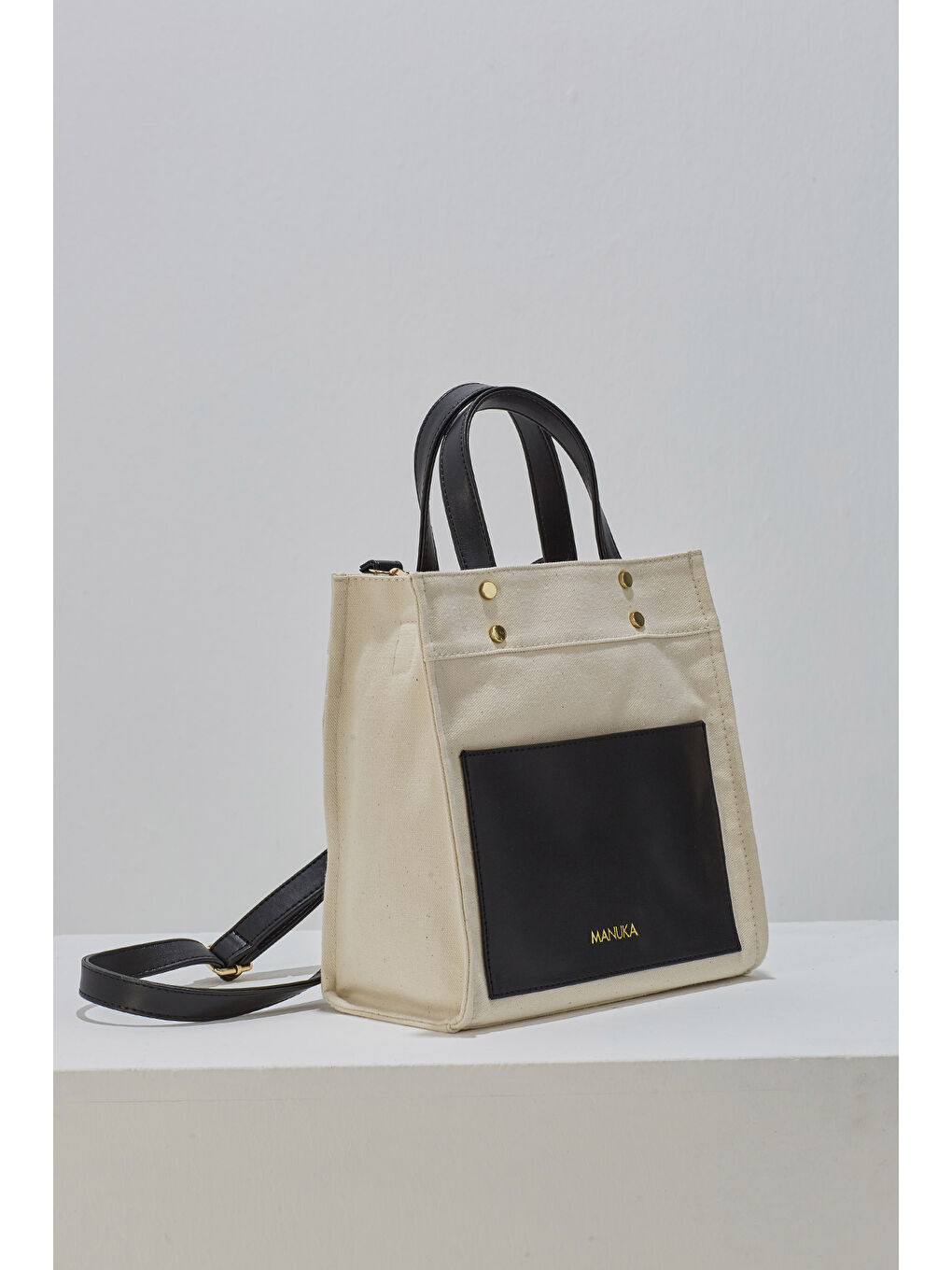 Deri Cepli Kanvas Çanta Siyah-6