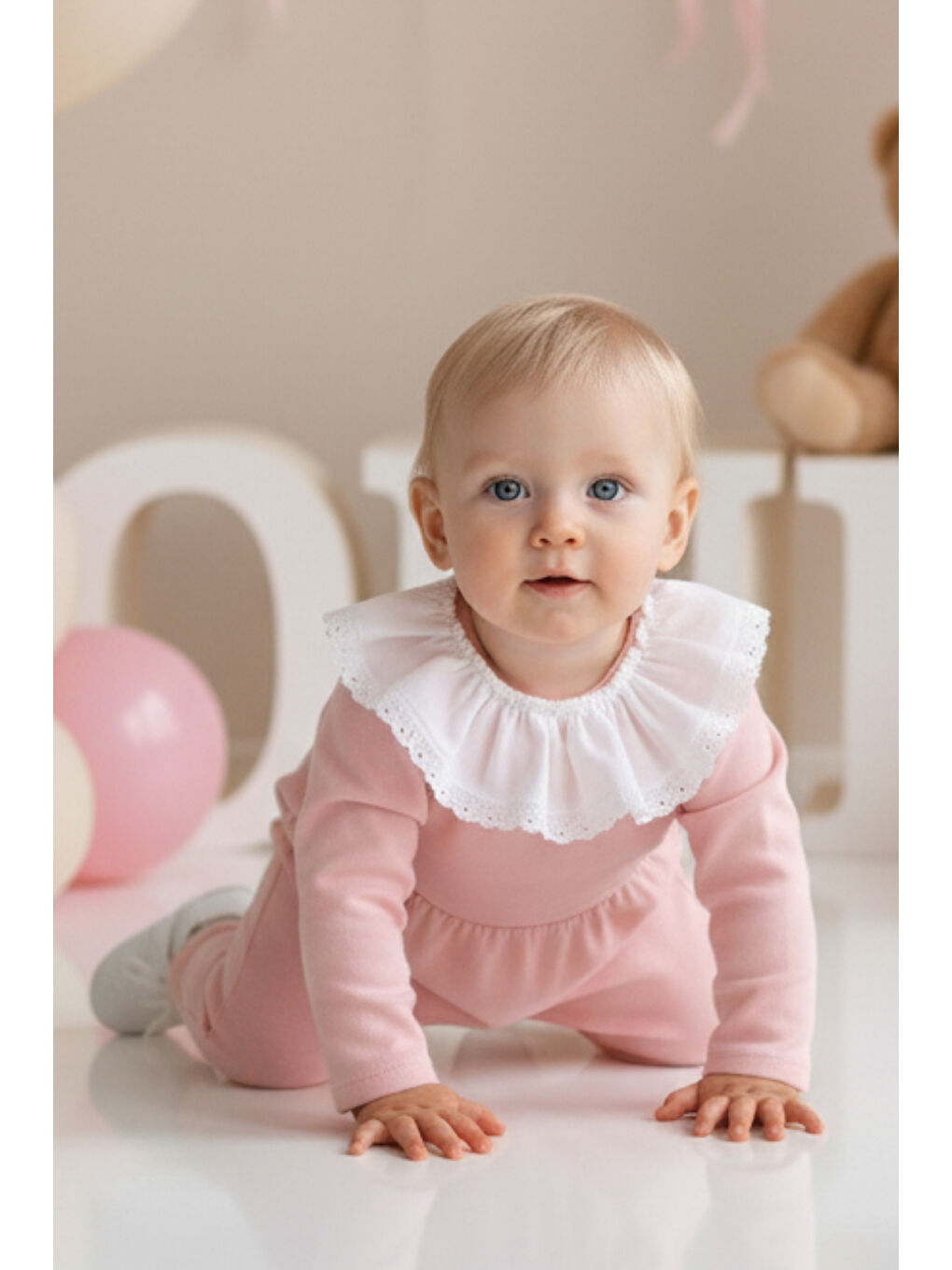 Pembe Kız Bebek Fisto Detay Uzun Kollu Çıtçıtlı Yakalı Tulum-1