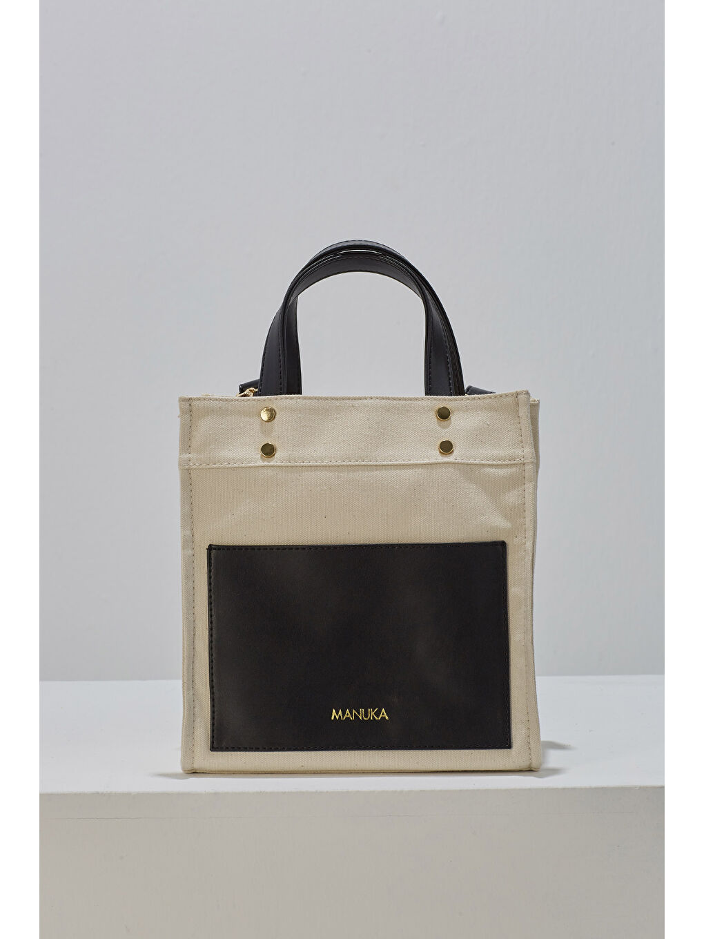 Deri Cepli Kanvas Çanta Siyah-7