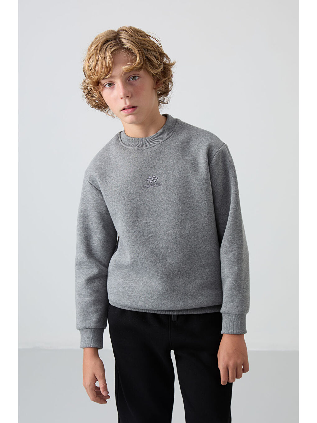 Standart Fit 2li Paket Siyah-Gri Melanj Erkek Çocuk Sweatshirt - 11232-2