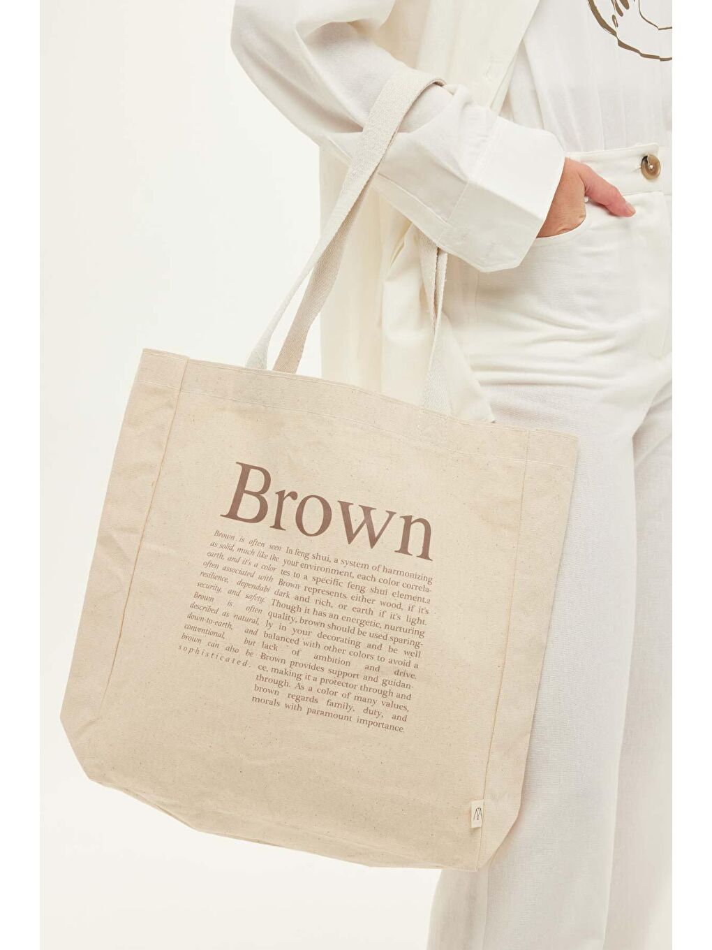 Bej Baskılı Körüklü Bez Çanta Brown-2