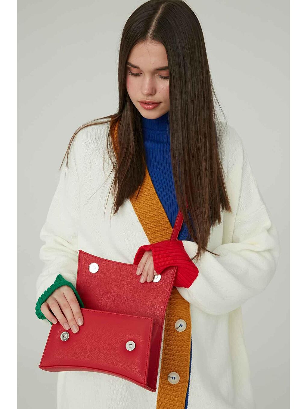 Dokulu Deri Çanta Kırmızı-2