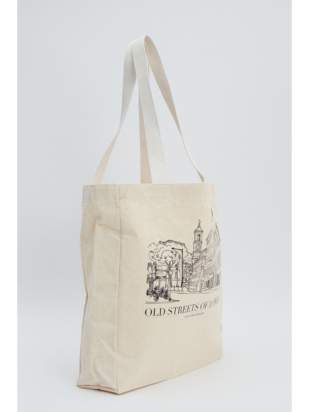 Bej Baskılı Körüklü Bez Çanta London-2