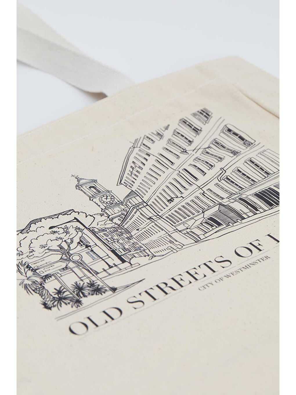 Bej Baskılı Körüklü Bez Çanta London-3