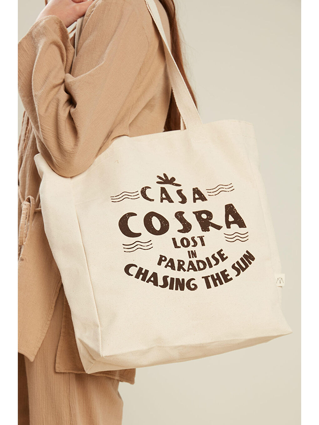 Kahverengi Baskılı Körüklü Bez Çanta Casa-Kahve-3