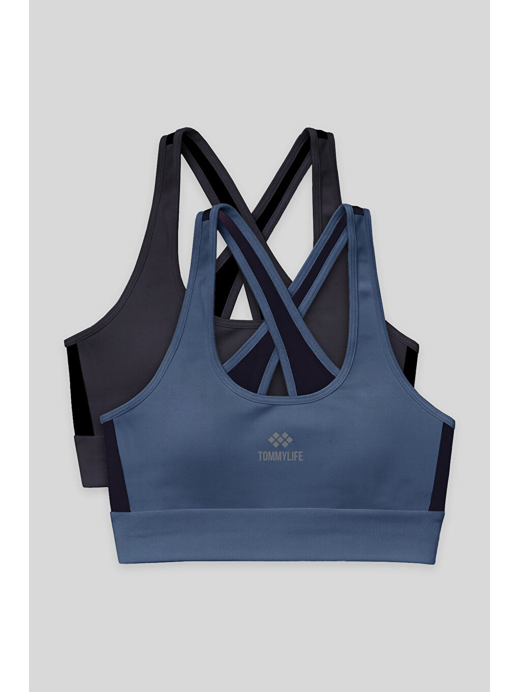 Slim Fit U Yaka 2li Paket Petrol-Antrasit Kadın Spor Büstiyer - 97121