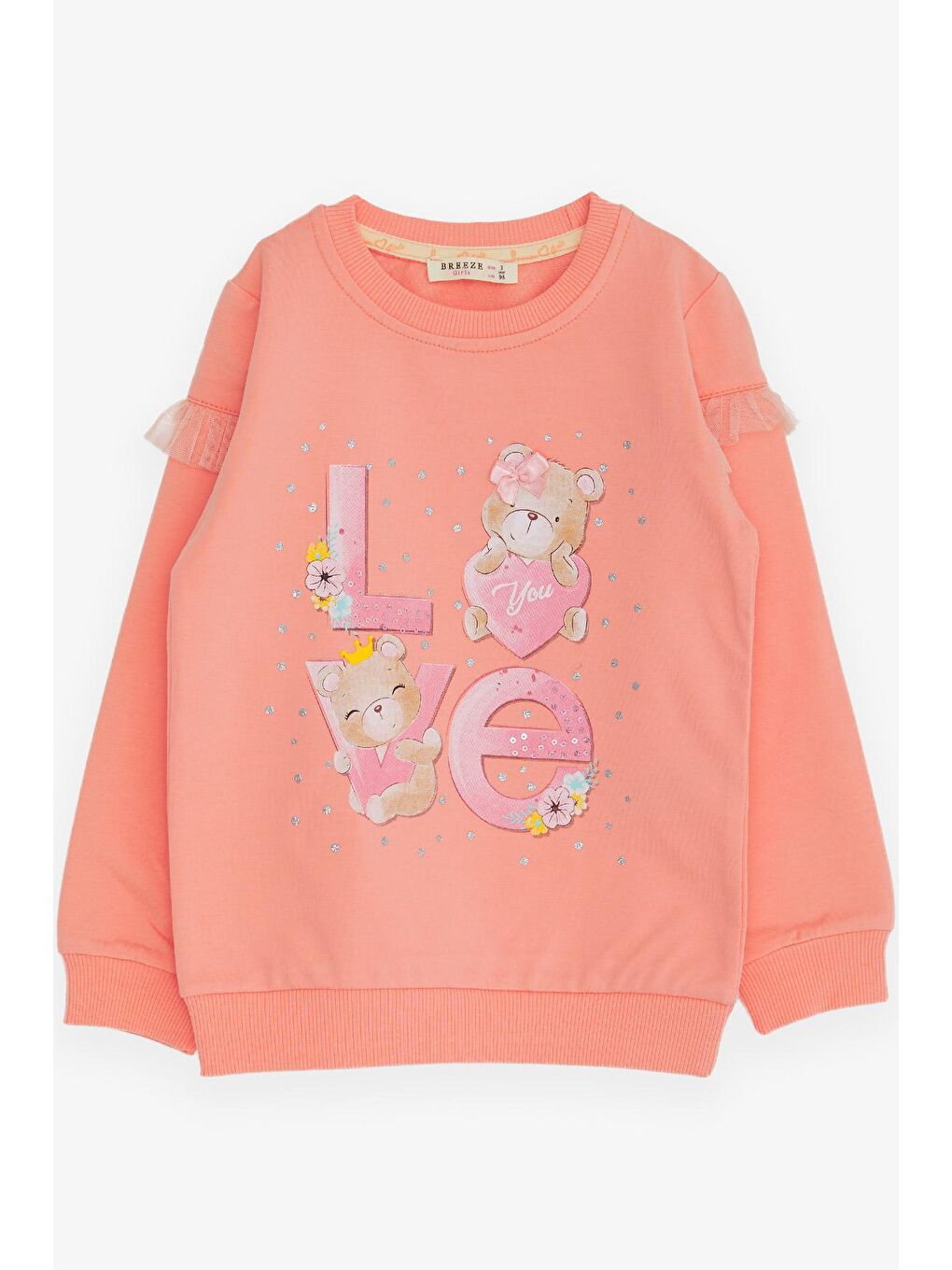 Pembe Kız Çocuk Sweatshirt Ayıcık Baskılı Somon (1-3 Yaş)