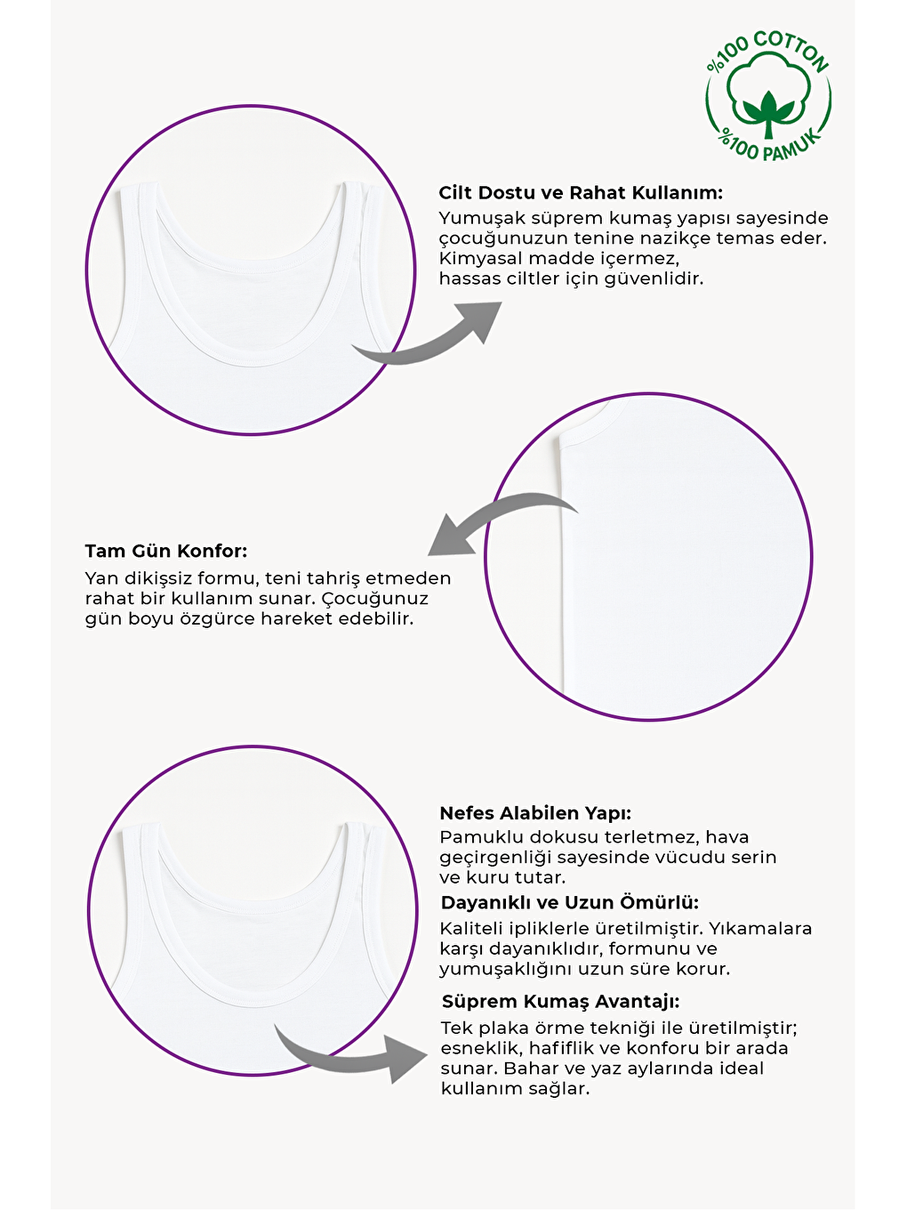 Erkek Çocuk %100 Pamuklu Süprem Kalın Askılı Atlet | Beyaz K0702-1