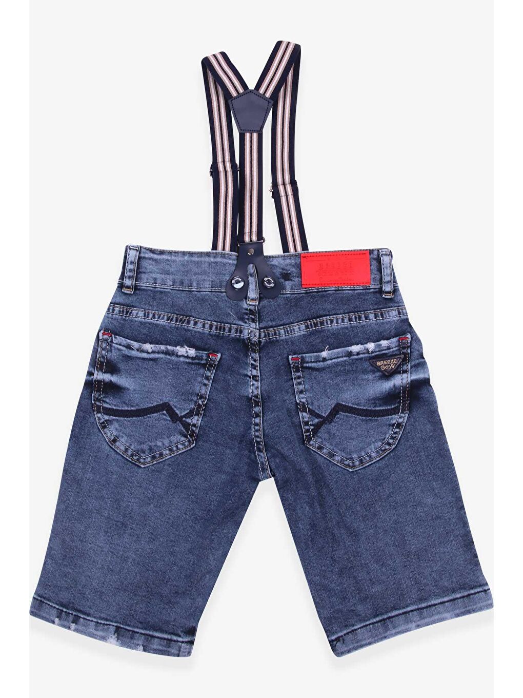 Erkek Çocuk Kot Şort Askılı Boya Desenli Mavi (8-12 Yaş)-1