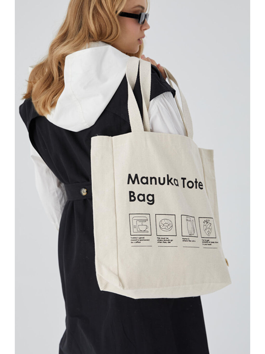 Bej Baskılı Körüklü Bez Çanta Manuka Tote Bag