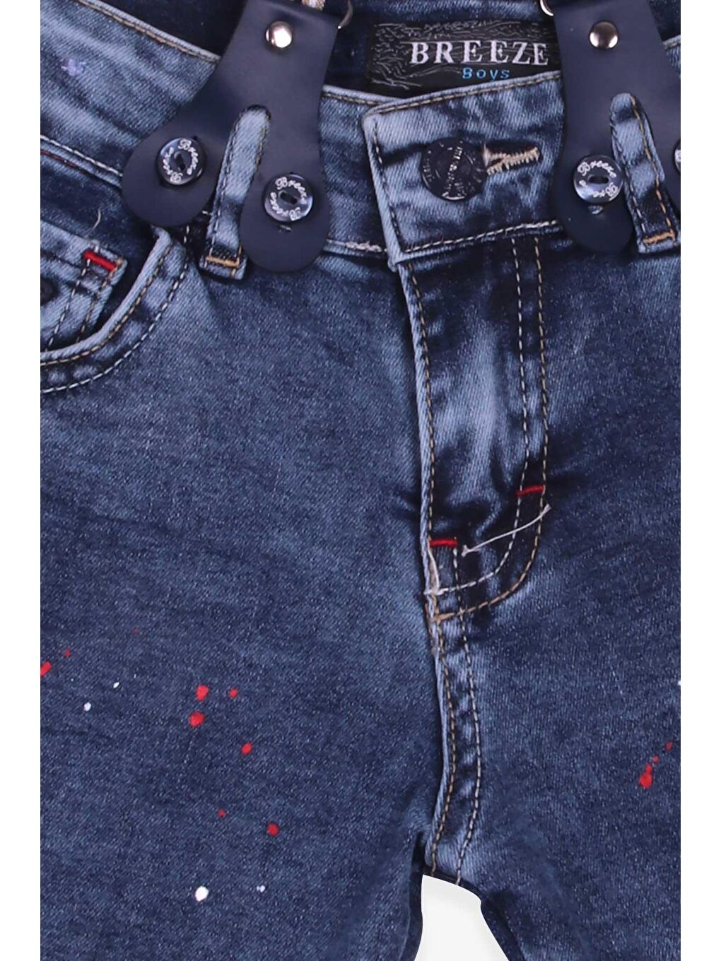 Erkek Çocuk Kot Şort Askılı Boya Desenli Mavi (8-12 Yaş)-2