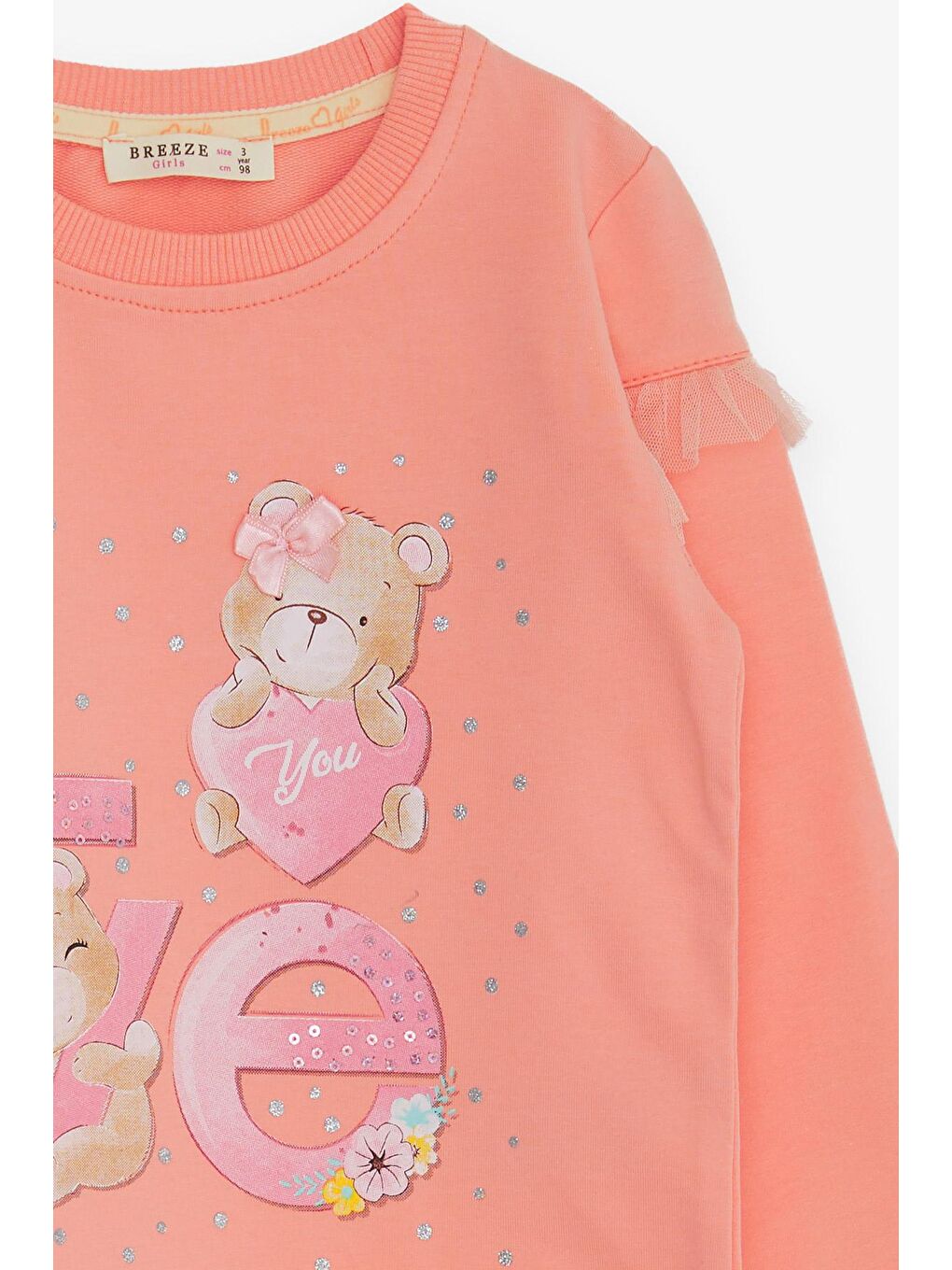 Pembe Kız Çocuk Sweatshirt Ayıcık Baskılı Somon (1-3 Yaş)-2