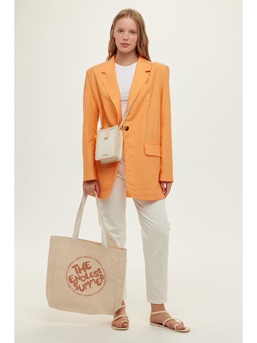 Bej Baskılı Körüklü Bez Çanta Summer-1