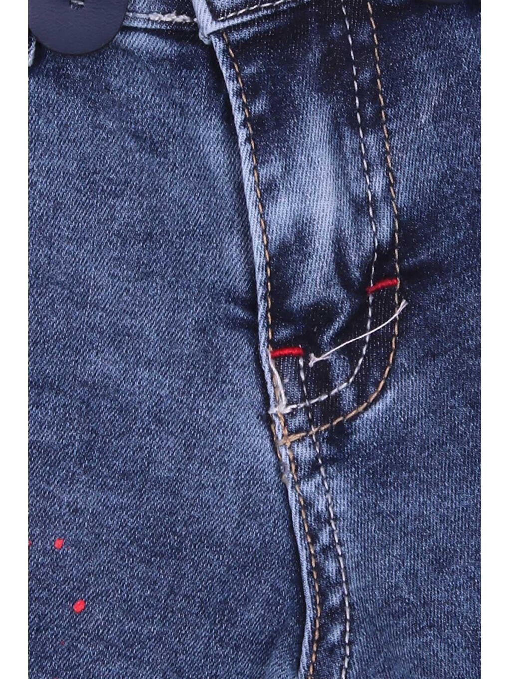 Erkek Çocuk Kot Şort Askılı Boya Desenli Mavi (8-12 Yaş)-3