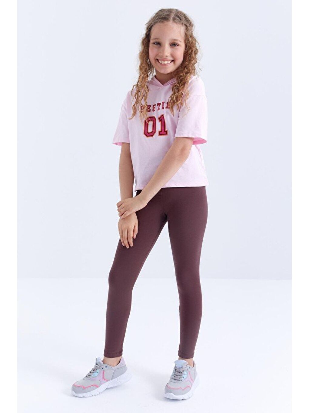 Standart Fit Basic 3lü Paket Eflatun-Koyu Bej-Kahverengi  Kız Çocuk Tayt - 75047-1