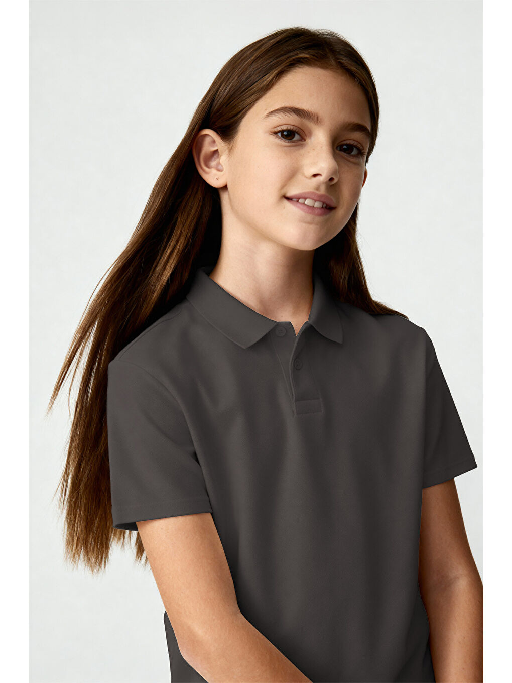 Koyu Gri Polo Yaka Standart Fit Basic Unisex T-Shirt - 11330-2