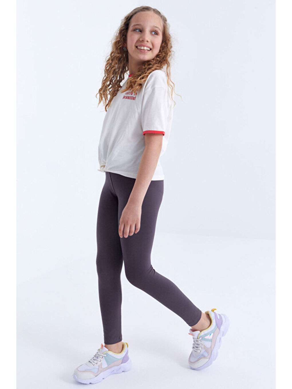 Standart Fit Basic 3lü Paket Eflatun-Koyu Bej-Kahverengi  Kız Çocuk Tayt - 75047-2